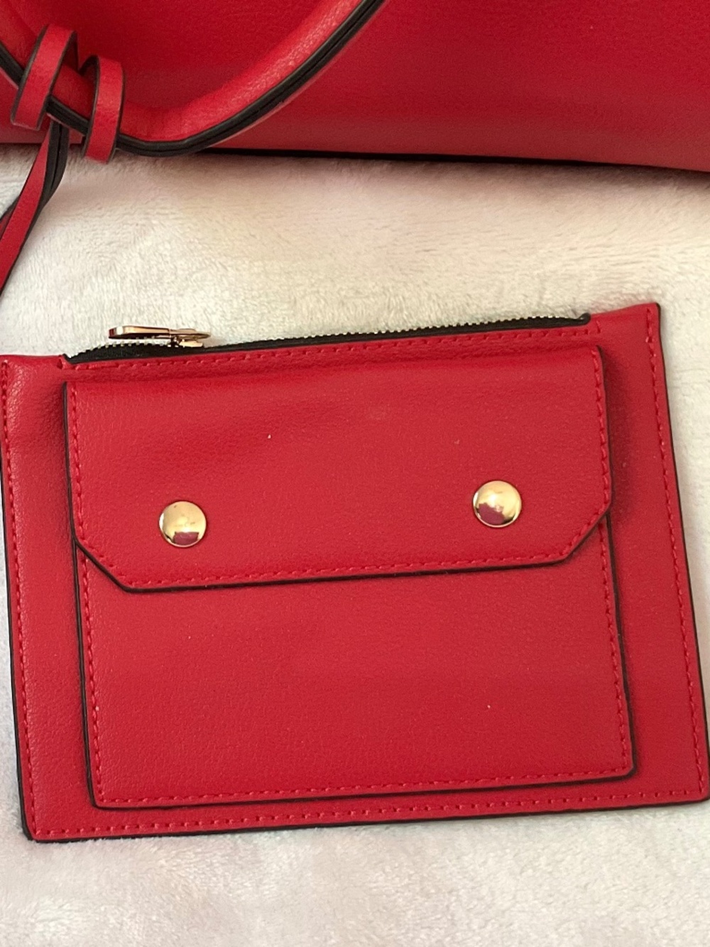 Red Structured Tote Bag Set Faux Leather Top Handle Crossbody Strap & Wallet - Picture 2 of 13